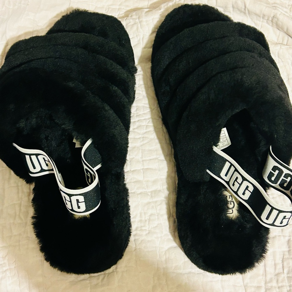 UGG Black Fluffy Indoor Slippers